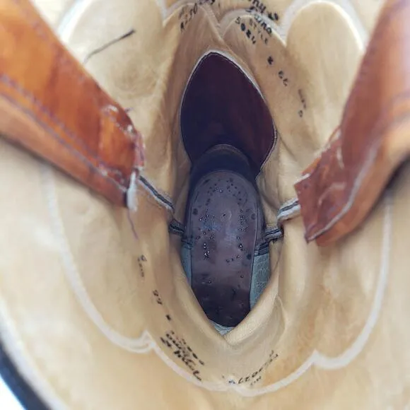 Tony Lama Cowboy Boots Vtg Brown Leather Mens 5 Womens 9 EE‎ Style 5084