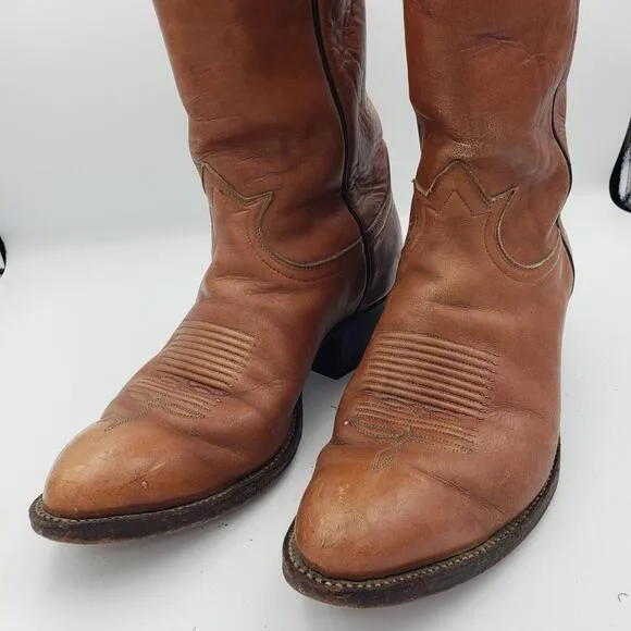 Tony Lama Cowboy Boots Vtg Brown Leather Mens 5 Womens 9 EE‎ Style 5084