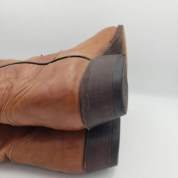 Tony Lama Cowboy Boots Vtg Brown Leather Mens 5 Womens 9 EE‎ Style 5084