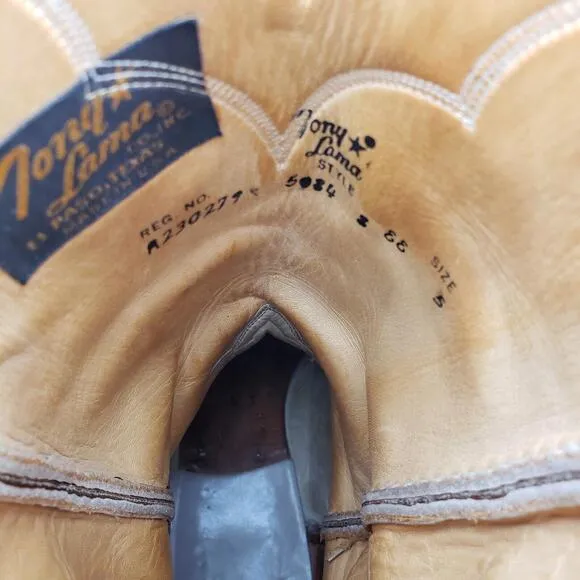 Tony Lama Cowboy Boots Vtg Brown Leather Mens 5 Womens 9 EE‎ Style 5084