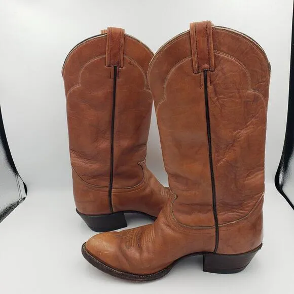 Tony Lama Cowboy Boots Vtg Brown Leather Mens 5 Womens 9 EE‎ Style 5084