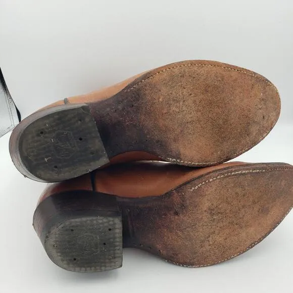 Tony Lama Cowboy Boots Vtg Brown Leather Mens 5 Womens 9 EE‎ Style 5084