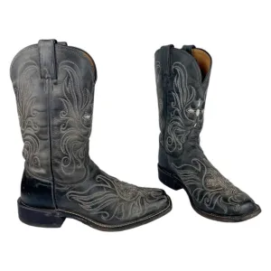 Tony Lama Womens Leather Cross Embroidered Silver Stitching Western Boots Sz 6.5