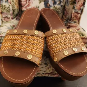 Tory Burch &quot;Joanie&quot; Wedge Sandals with Two-tone Woven Upper