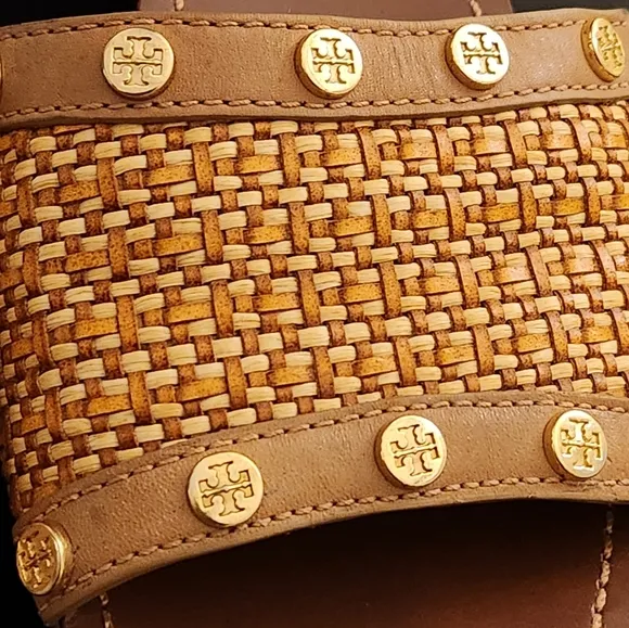 Tory Burch &quot;Joanie&quot; Wedge Sandals with Two-tone Woven Upper