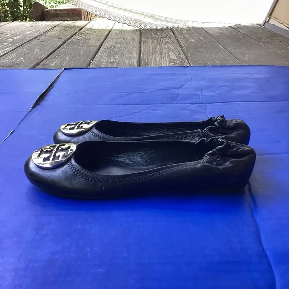 Tory Burch Black Ballet Flats with Gold Logo, size 7.5