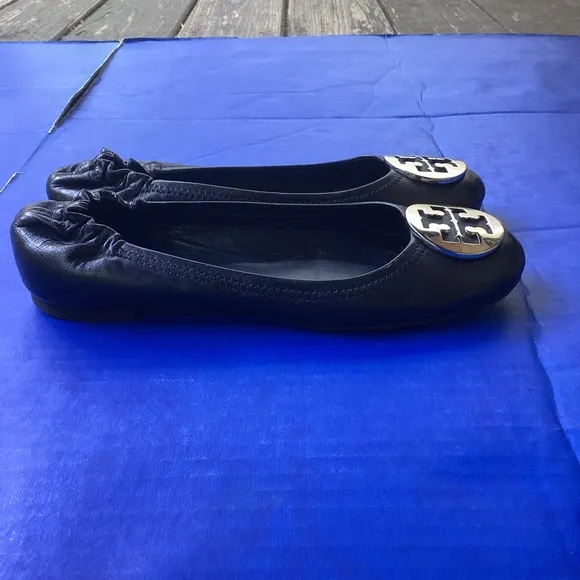 Tory Burch Black Ballet Flats with Gold Logo, size 7.5