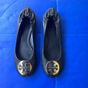 Tory Burch Black Ballet Flats with Gold Logo, size 7.5