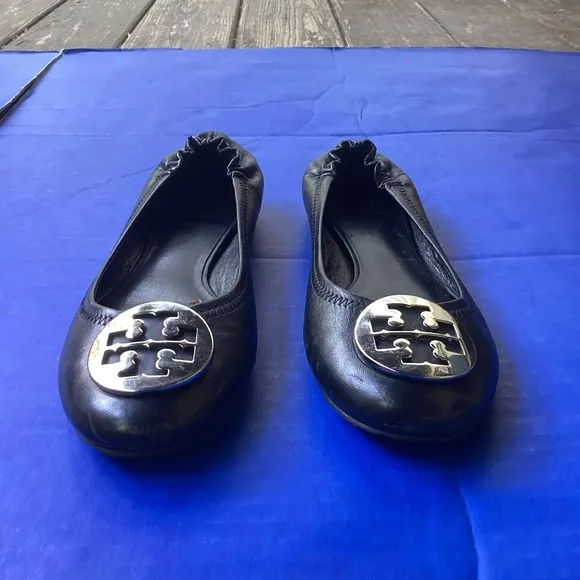 Tory Burch Black Ballet Flats with Gold Logo, size 7.5
