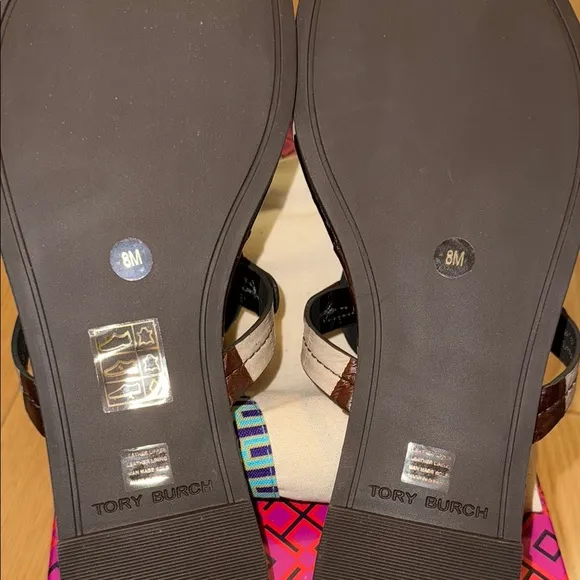 Tory Burch Brown and Cream Thong Sandals