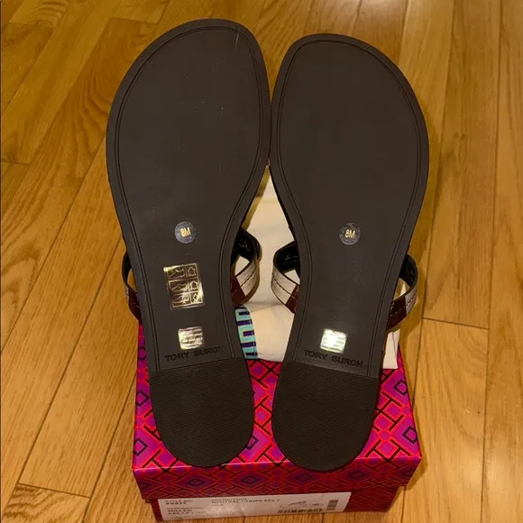 Tory Burch Brown and Cream Thong Sandals