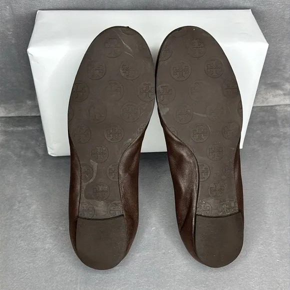 Tory Burch Brown Ballet Flats with Gold Accents