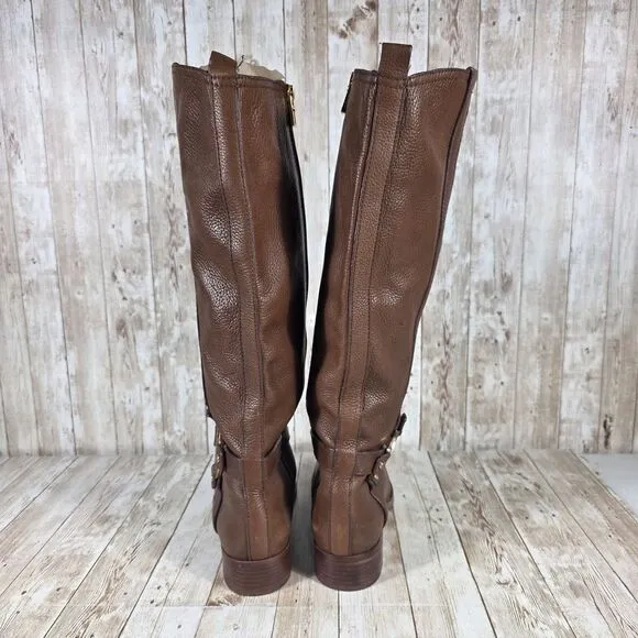 Tory Burch Brown Leather‎ Riding Boots Gold Logo Knee High Equestrian Style 7.5