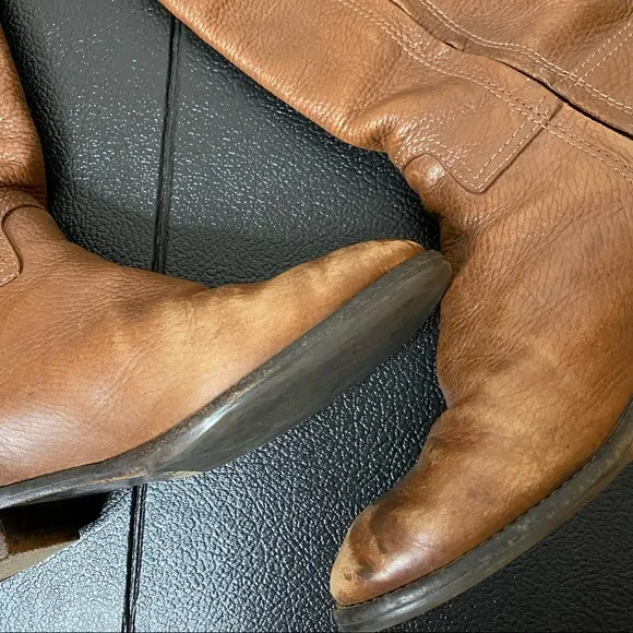 TORY BURCH brown pebbled leather Junction riding boots 6.5
