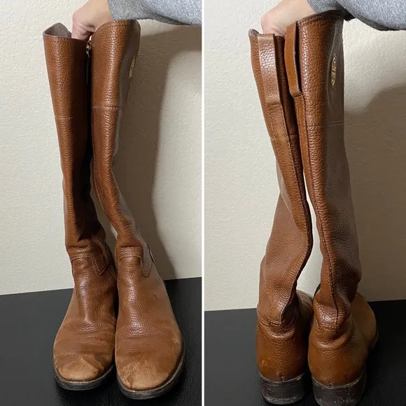 TORY BURCH brown pebbled leather Junction riding boots 6.5