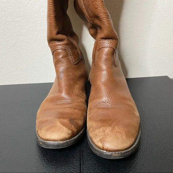 TORY BURCH brown pebbled leather Junction riding boots 6.5