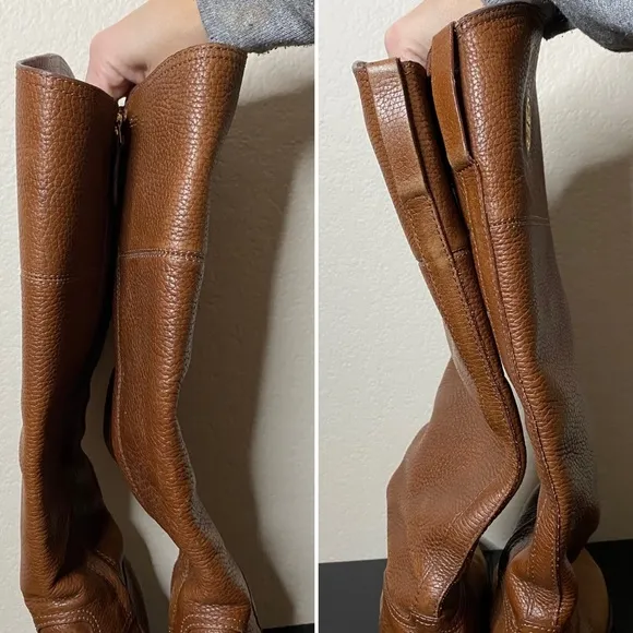 TORY BURCH brown pebbled leather Junction riding boots 6.5