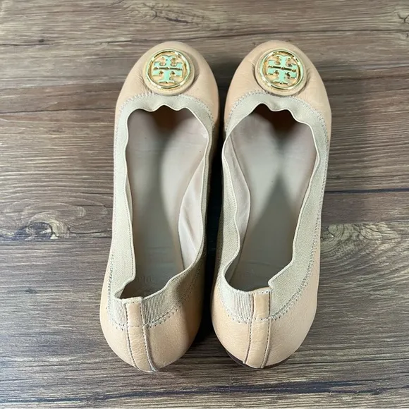 Tory Burch Caroline 2 Ballet Flats Tan Leather Slip-Ok Shoes Women’s Size 7