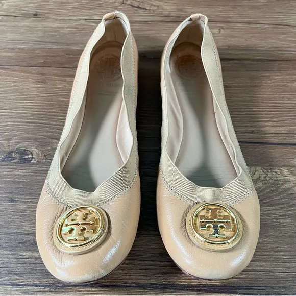 Tory Burch Caroline 2 Ballet Flats Tan Leather Slip-Ok Shoes Women’s Size 7