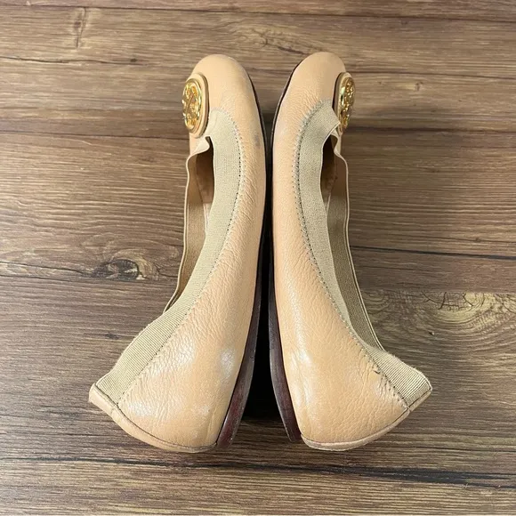 Tory Burch Caroline 2 Ballet Flats Tan Leather Slip-Ok Shoes Women’s Size 7