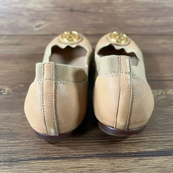 Tory Burch Caroline 2 Ballet Flats Tan Leather Slip-Ok Shoes Women’s Size 7
