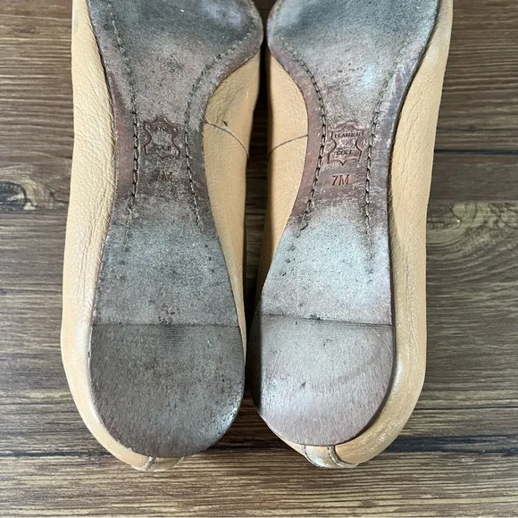 Tory Burch Caroline 2 Ballet Flats Tan Leather Slip-Ok Shoes Women’s Size 7