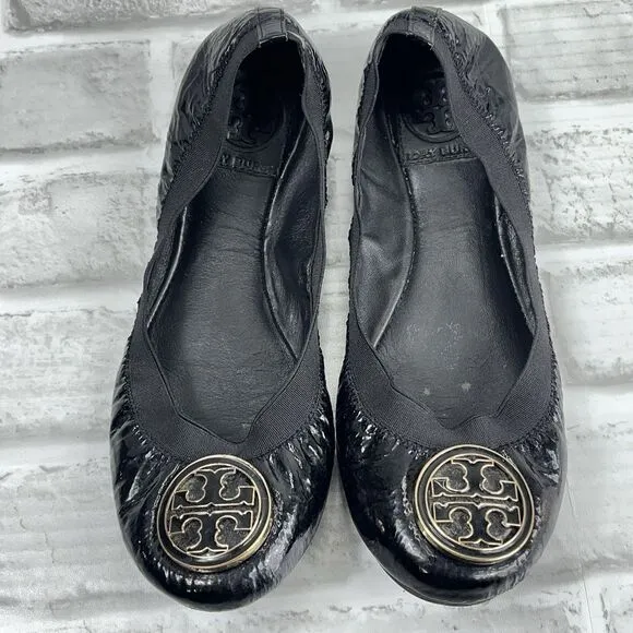 Tory Burch Caroline Women's Size 6.5 M Black Patent Leather Ballet Flats Shoes
