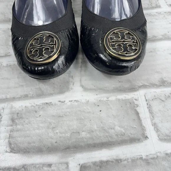 Tory Burch Caroline Women's Size 6.5 M Black Patent Leather Ballet Flats Shoes