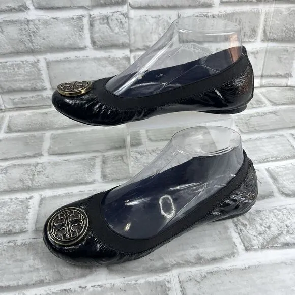 Tory Burch Caroline Women's Size 6.5 M Black Patent Leather Ballet Flats Shoes