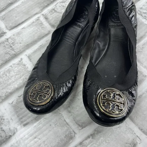 Tory Burch Caroline Women's Size 6.5 M Black Patent Leather Ballet Flats Shoes