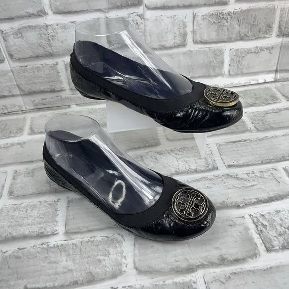 Tory Burch Caroline Women's Size 6.5 M Black Patent Leather Ballet Flats Shoes
