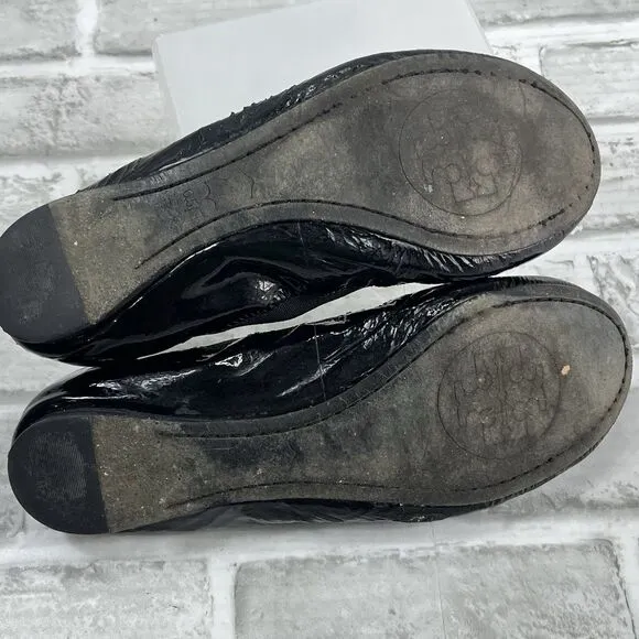 Tory Burch Caroline Women's Size 6.5 M Black Patent Leather Ballet Flats Shoes