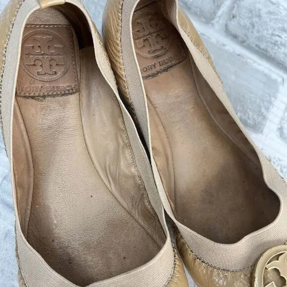 Tory Burch Caroline Women's Size 7 M Tan Patent Leather Ballet Flats Shoes