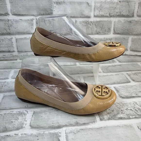 Tory Burch Caroline Women's Size 7 M Tan Patent Leather Ballet Flats Shoes