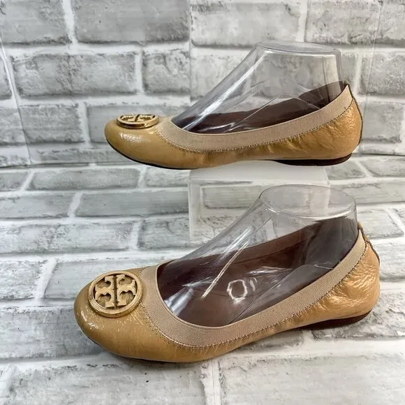 Tory Burch Caroline Women's Size 7 M Tan Patent Leather Ballet Flats Shoes