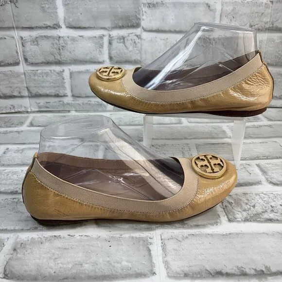 Tory Burch Caroline Women's Size 7 M Tan Patent Leather Ballet Flats Shoes