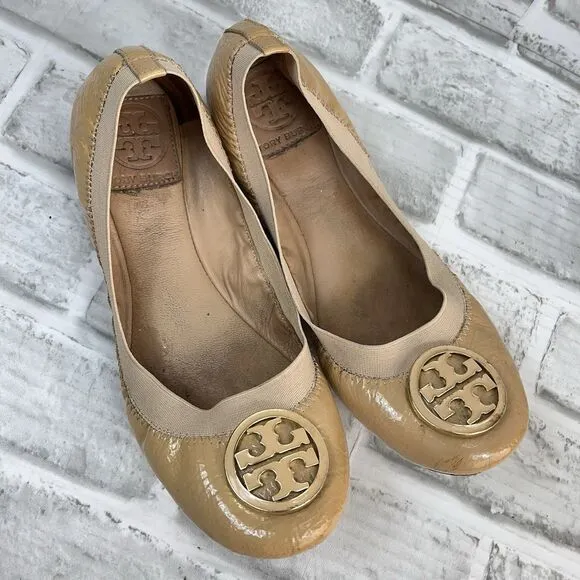 Tory Burch Caroline Women's Size 7 M Tan Patent Leather Ballet Flats Shoes