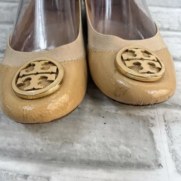 Tory Burch Caroline Women's Size 7 M Tan Patent Leather Ballet Flats Shoes