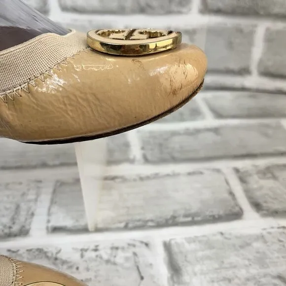 Tory Burch Caroline Women's Size 7 M Tan Patent Leather Ballet Flats Shoes