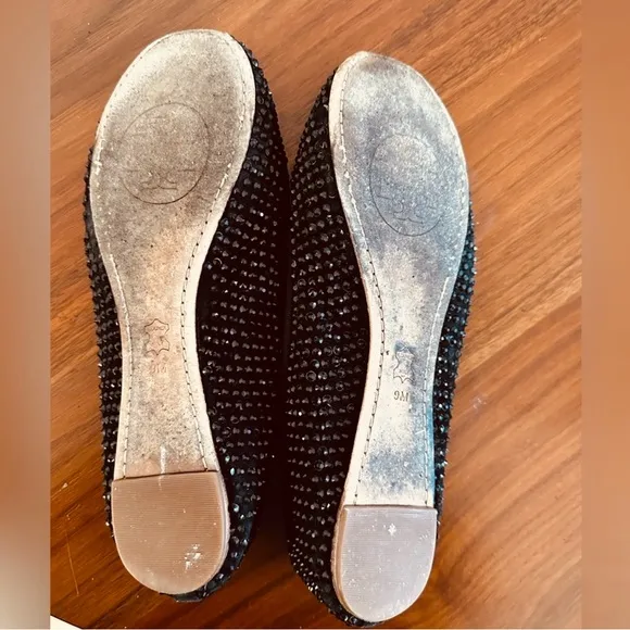 TORY BURCH |Chelsea Cameo Swarovski Crystal Women Black Ballet Flat Shoes 9 M