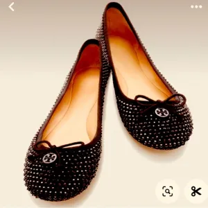 TORY BURCH |Chelsea Cameo Swarovski Crystal Women Black Ballet Flat Shoes 9 M