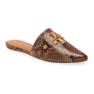 Tory Burch Eleanor Snake-Embossed Leather Mules Slip On Leather‎ Big Logo 5.5 M