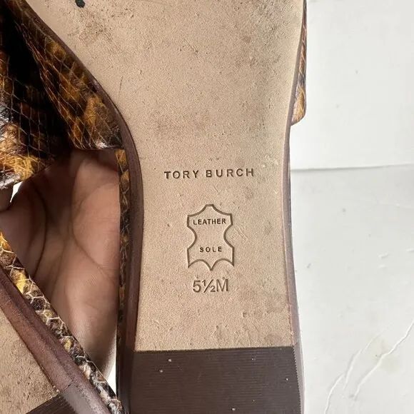 Tory Burch Eleanor Snake-Embossed Leather Mules Slip On Leather‎ Big Logo 5.5 M
