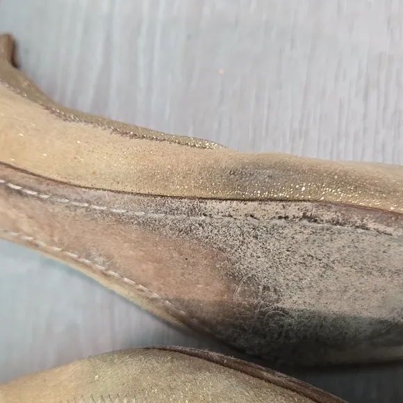 Tory Burch Glitter Suede Stretch Gold Ballet Flats Logo Shoes Sz 7M