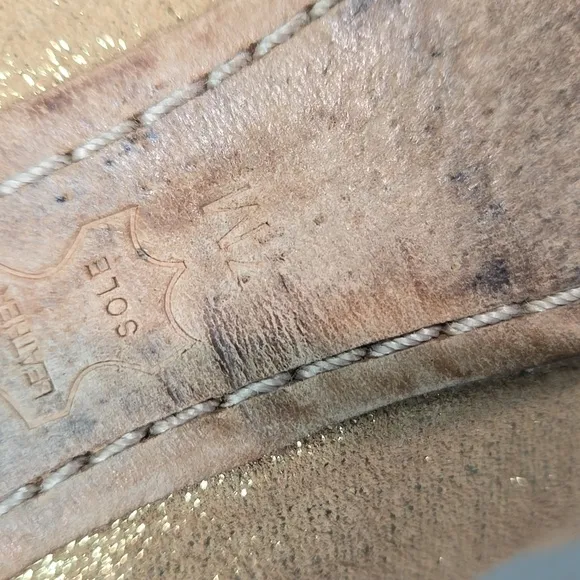 Tory Burch Glitter Suede Stretch Gold Ballet Flats Logo Shoes Sz 7M