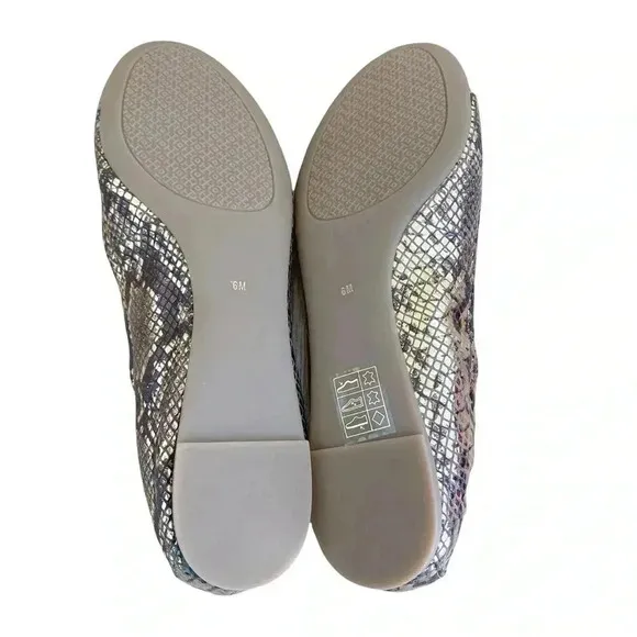 Tory Burch Gold Roccia Ballet Flats Shoes Size 6 Cap Toe Snakeprint Classic