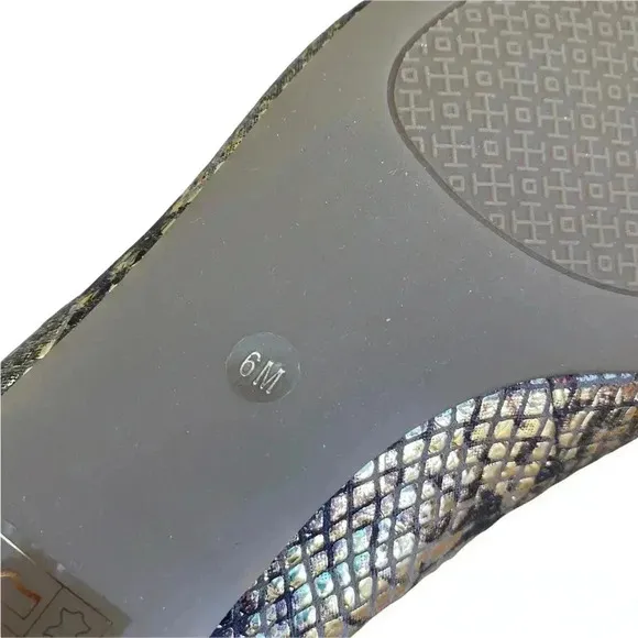 Tory Burch Gold Roccia Ballet Flats Shoes Size 6 Cap Toe Snakeprint Classic