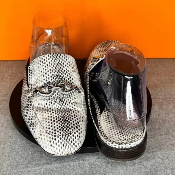 Tory Burch JESSA BACKLESS LOAFER Black White Snake Mule Size 8 M