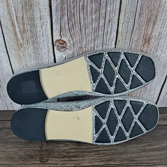 Tory Burch Laila 2 Driver Ballet Flats Crinkle Metallic Silver Women's Sz 8 M