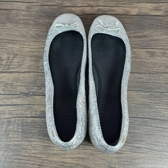 Tory Burch Laila 2 Driver Ballet Flats Crinkle Metallic Silver Women's Sz 8 M
